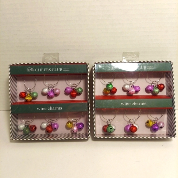 Other - Lot of 2 Sets of 6 The Cheers Club Christmas Jingle Bells Wine Charms NEW